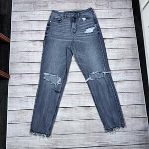 American Eagle Mom Jeans Women's 4 Charcoal Grey Denim Pants High Rise Ripped